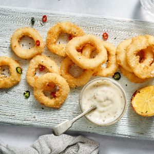Frozen Squid: Breaded Squid Rings - 1KG title=